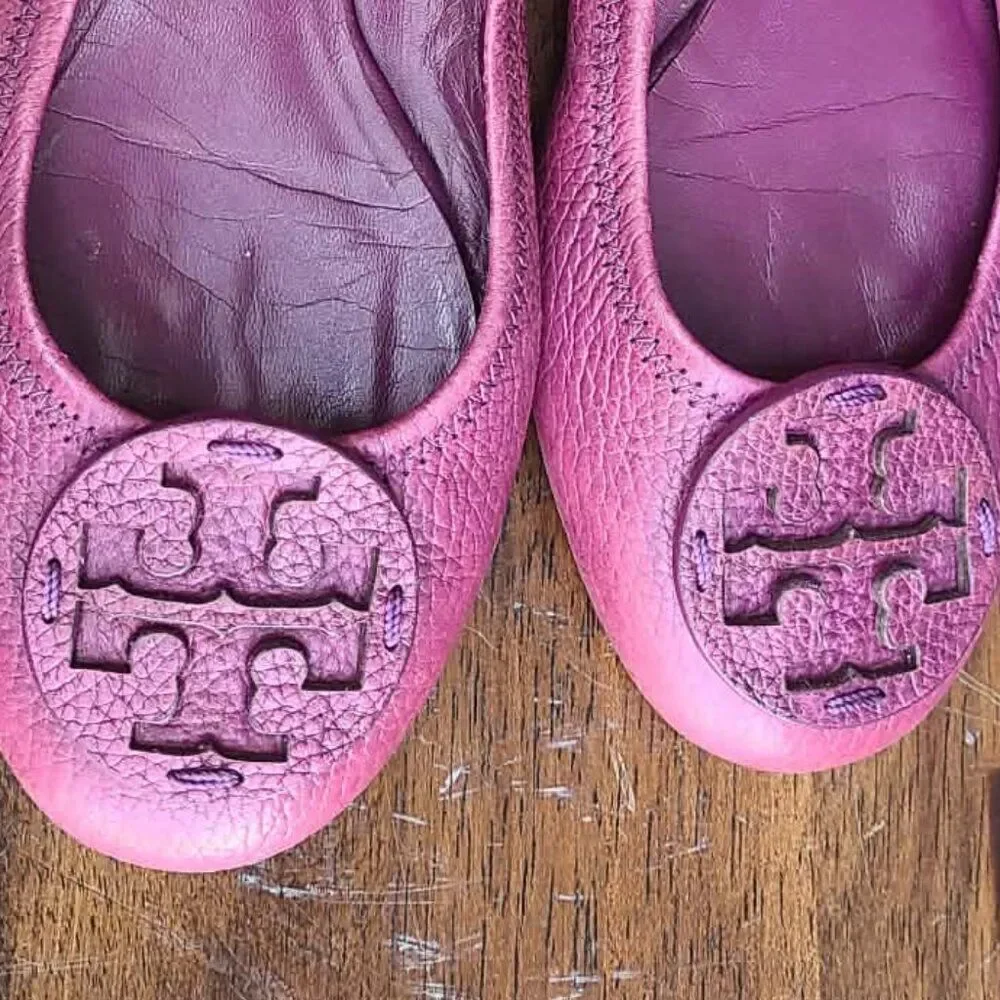 Tory Burch Burgundy Reva Leather Flats size 8 1/2M